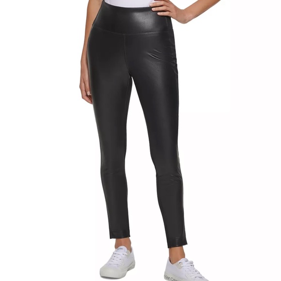 Calvin Klein Pants - Calvin Klein Faux Leather Front Leggings, Black, Size: Medium